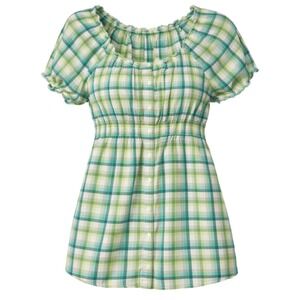 Vtg Y2K Faded Glory Cottagecore Plaid Babydoll Top Women Sz XL Picnic Coquette